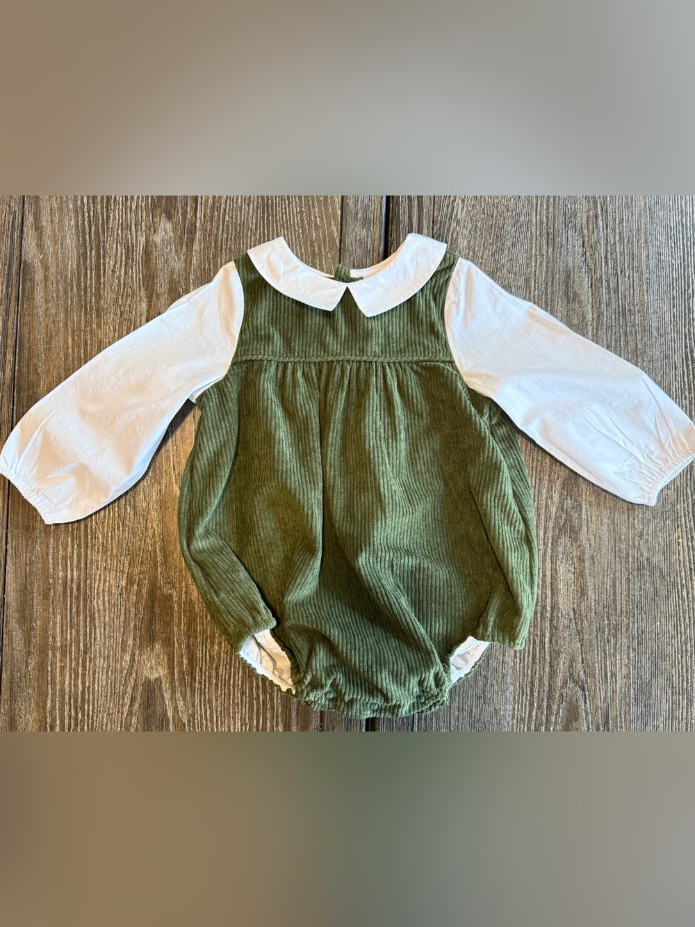 Edgehill Collection Green & White Corduroy Romper – 12 Months